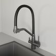 Смеситель для кухни Avrora с подключением фильтра KITCHEN с гибким изливом, цвет оружейная сталь, цвет излива чёрный AV9006GM